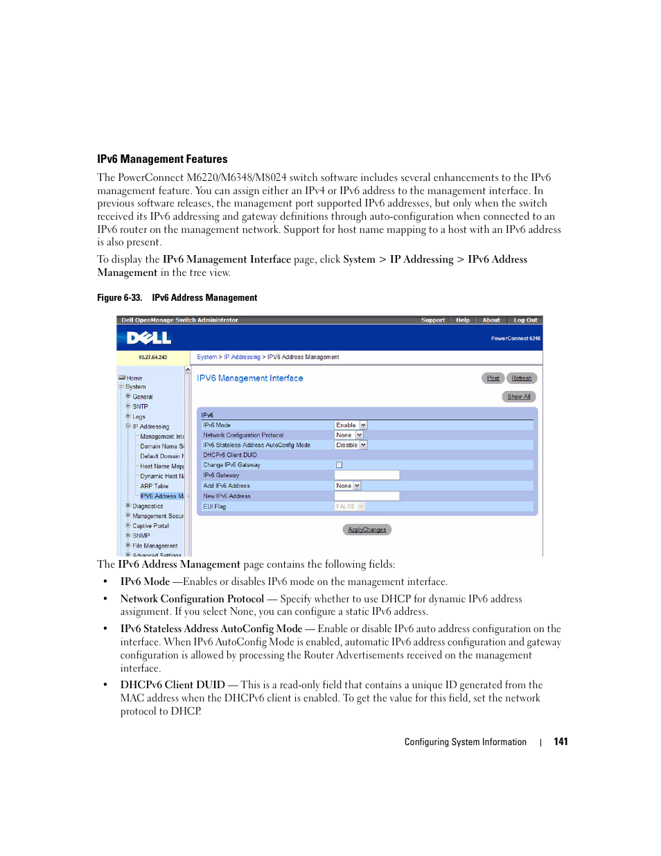 Ipv6 management features | Dell POWEREDGE M1000E User Manual | Page 143 / 737