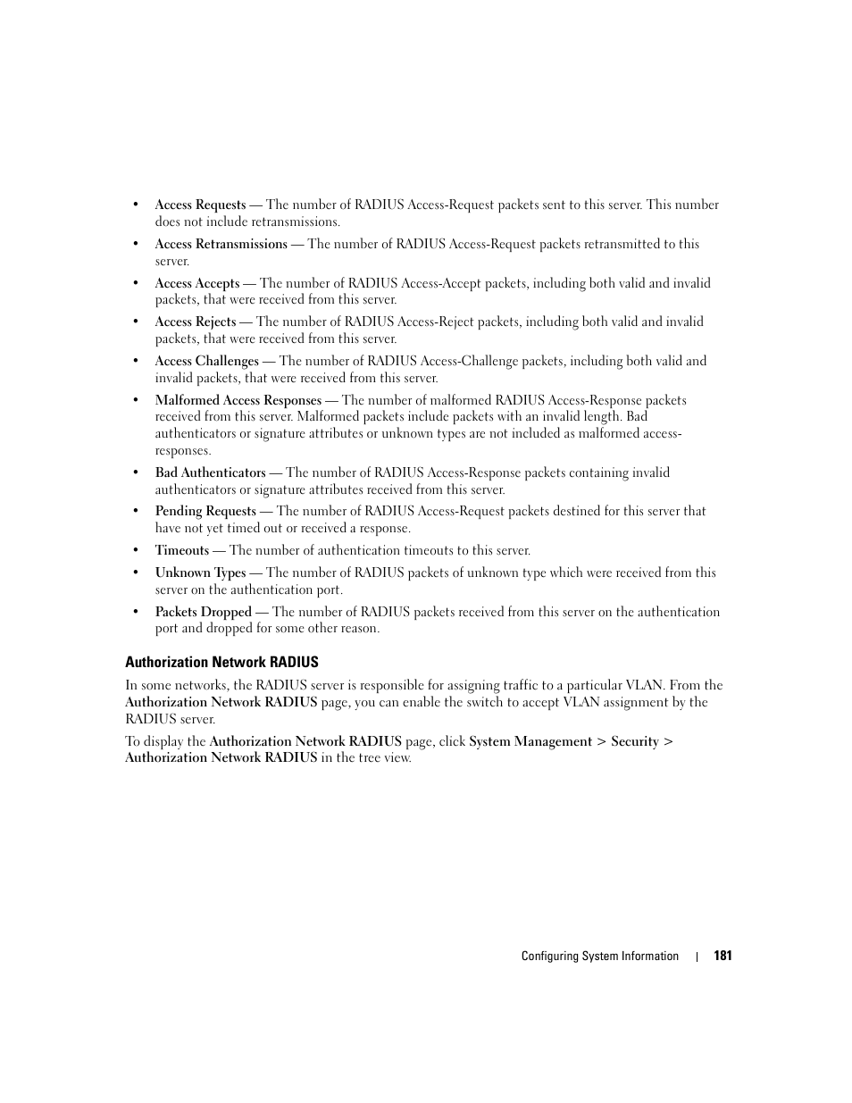 Authorization network radius | Dell POWEREDGE M1000E User Manual | Page 183 / 737