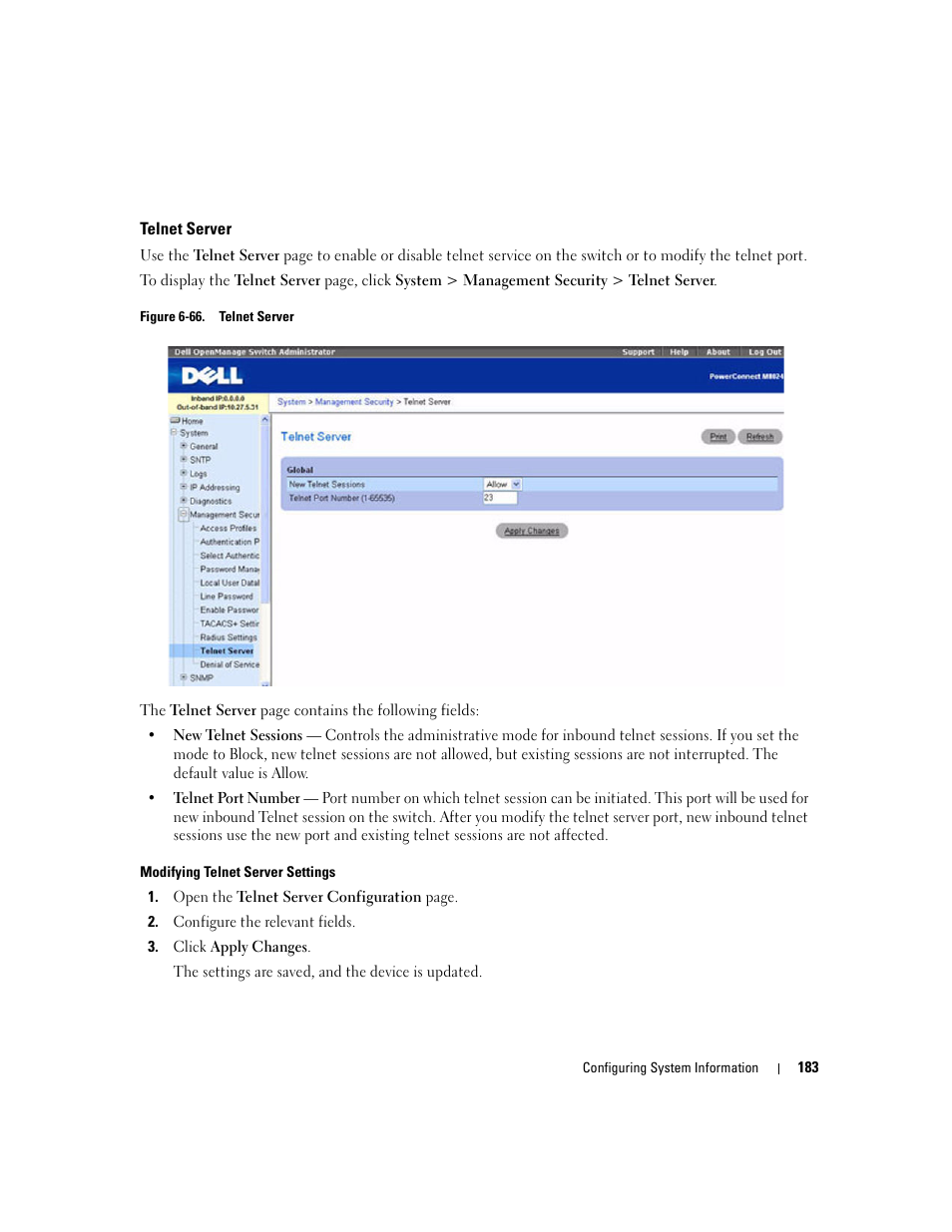 Telnet server | Dell POWEREDGE M1000E User Manual | Page 185 / 737