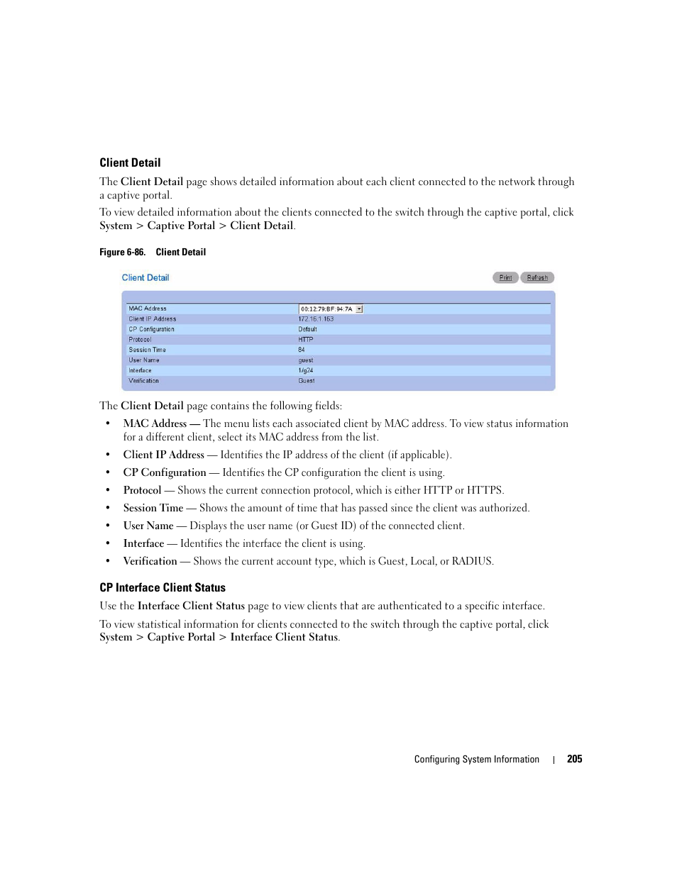 Client detail, Cp interface client status | Dell POWEREDGE M1000E User Manual | Page 207 / 737