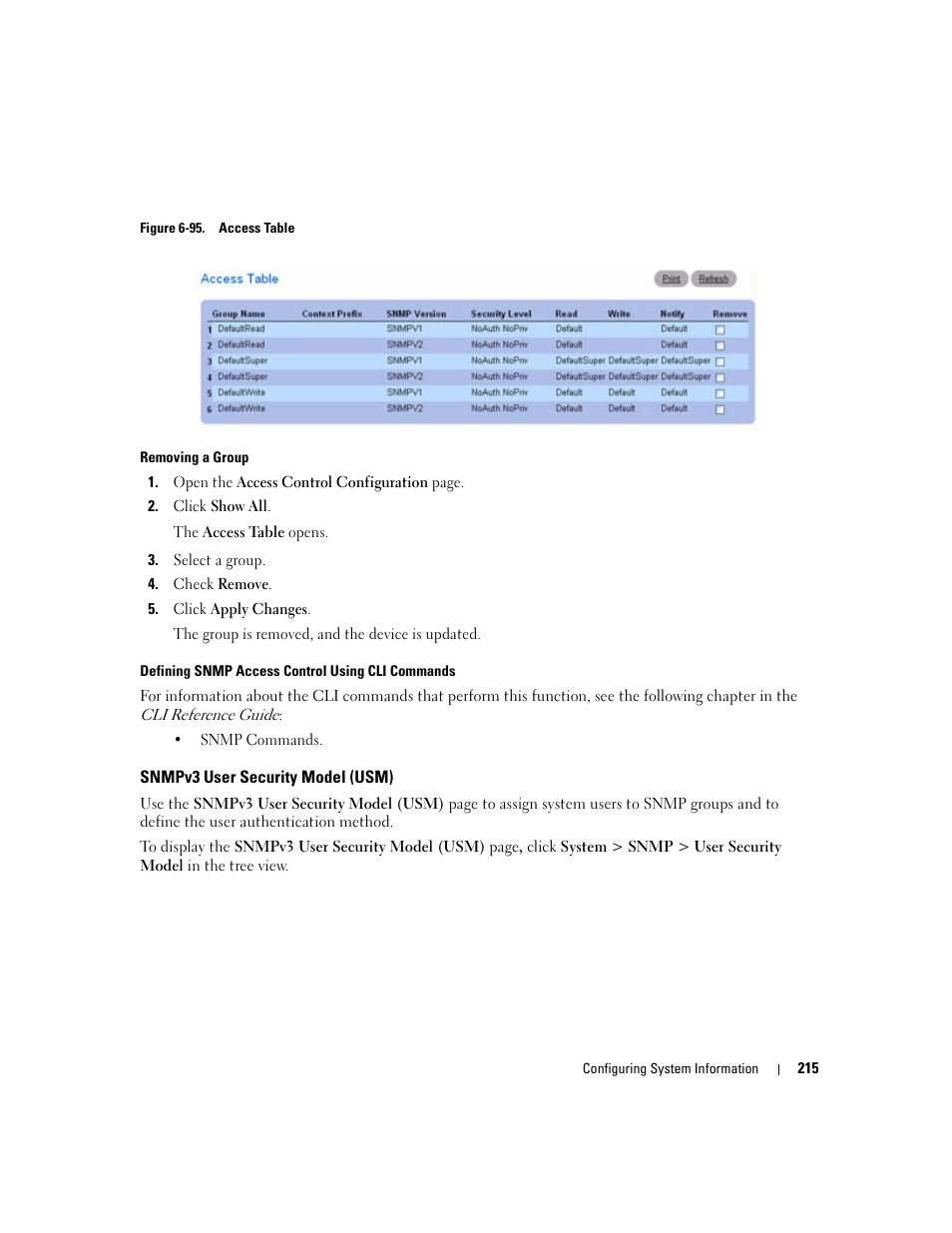 Snmpv3 user security model (usm) | Dell POWEREDGE M1000E User Manual | Page 217 / 737