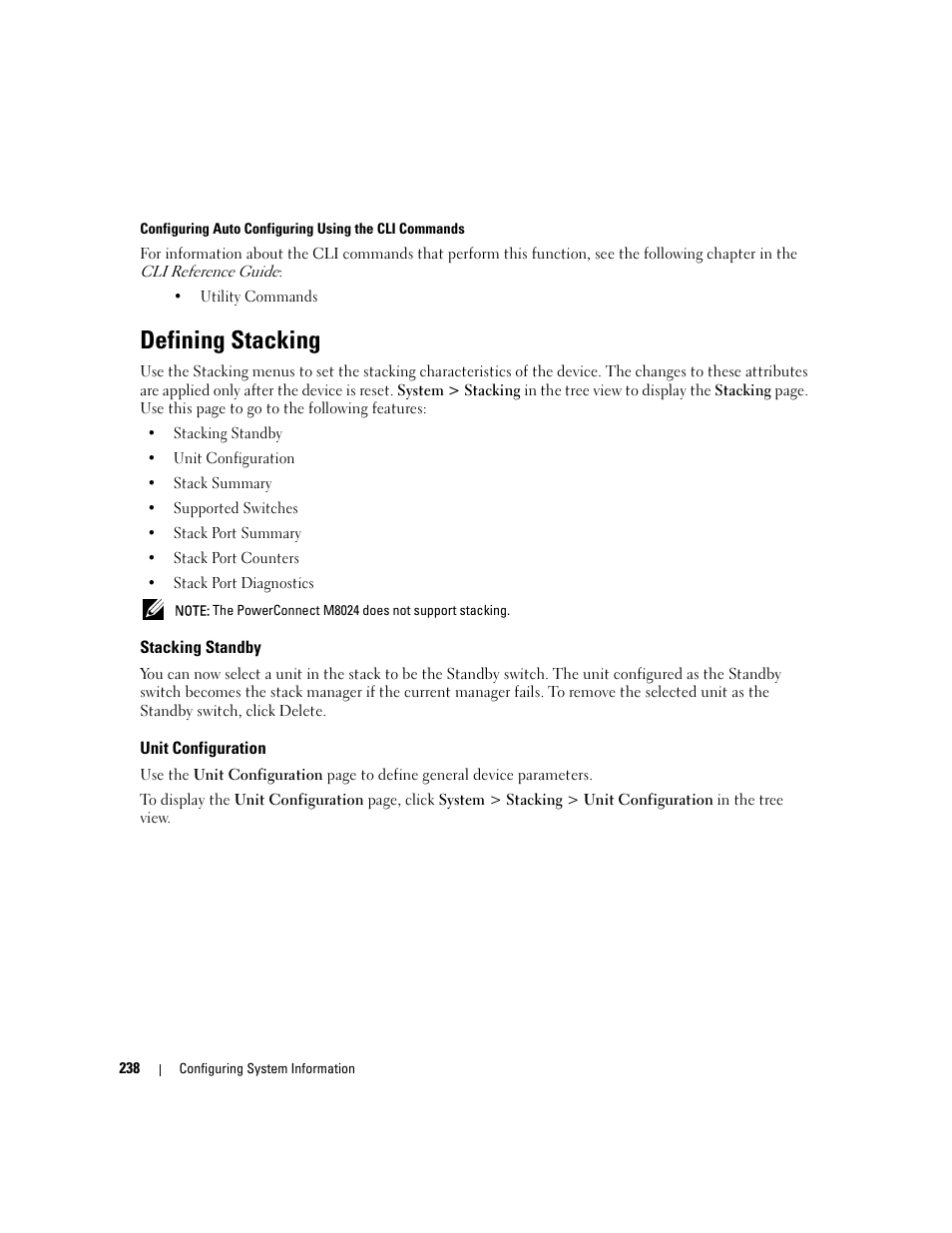 Defining stacking, Stacking standby, Unit configuration | Dell POWEREDGE M1000E User Manual | Page 240 / 737