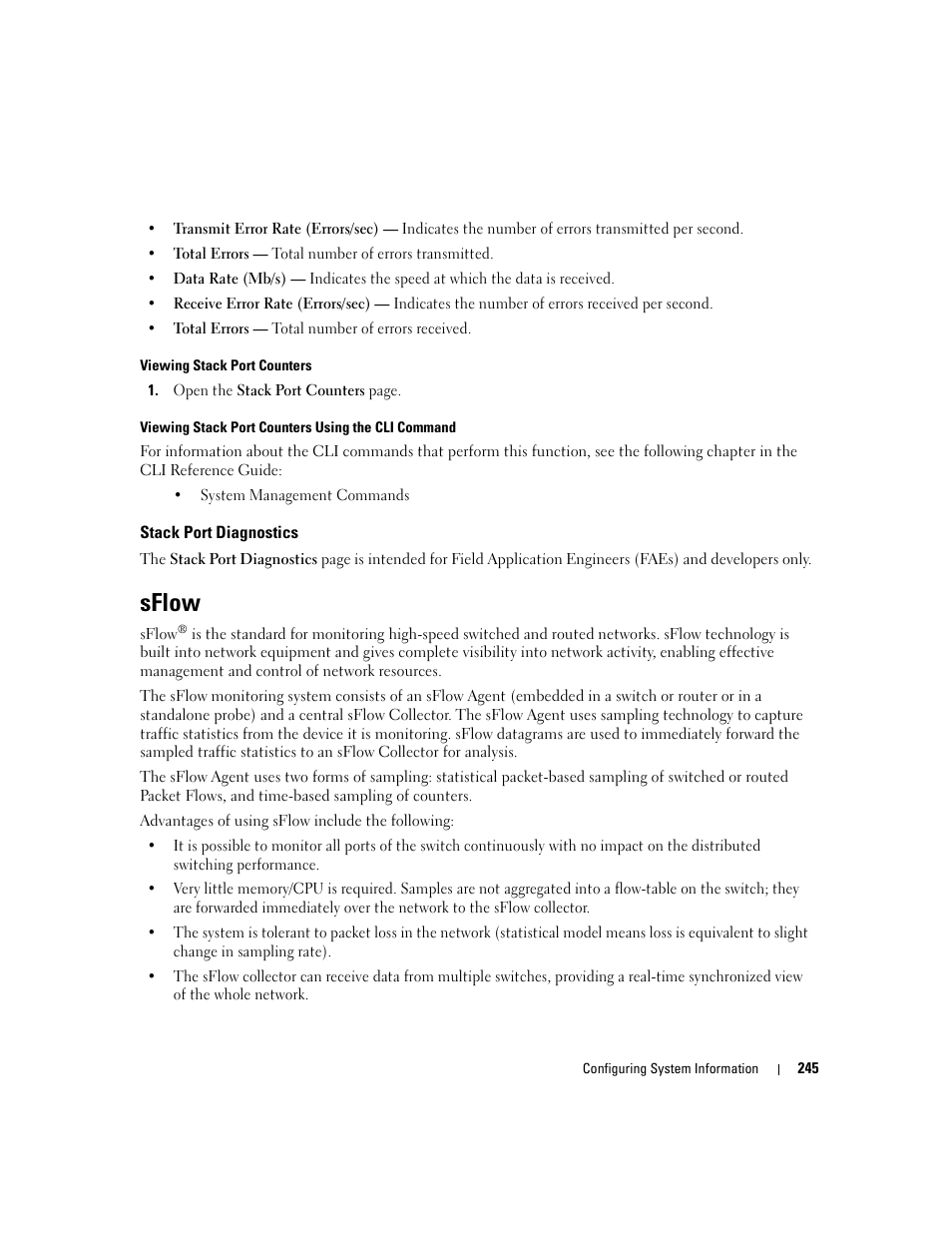 Sflow, Stack port diagnostics | Dell POWEREDGE M1000E User Manual | Page 247 / 737