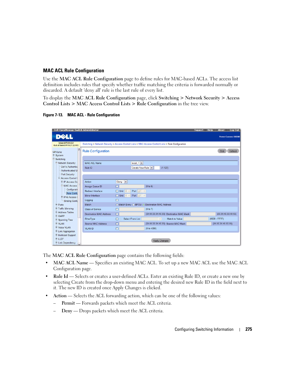 Mac acl rule configuration | Dell POWEREDGE M1000E User Manual | Page 277 / 737