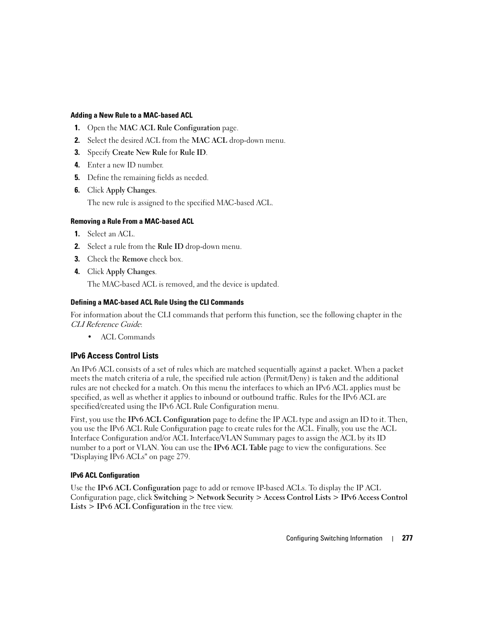 Ipv6 access control lists | Dell POWEREDGE M1000E User Manual | Page 279 / 737