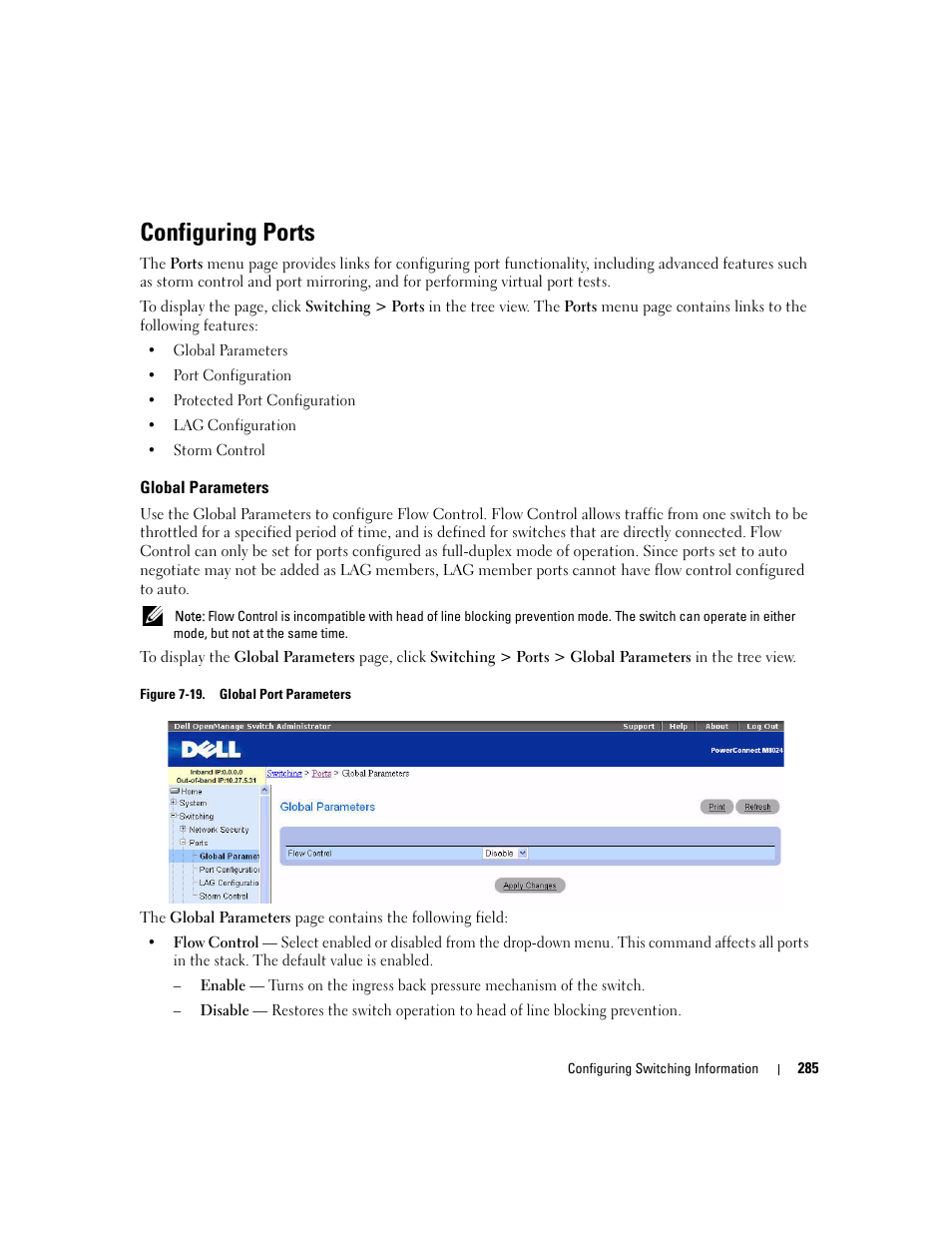 Configuring ports, Global parameters | Dell POWEREDGE M1000E User Manual | Page 287 / 737