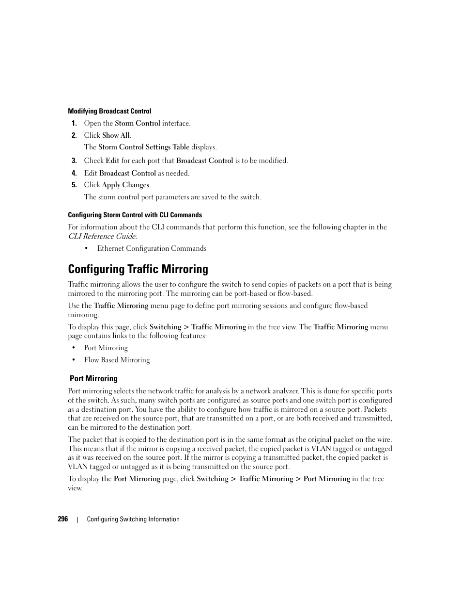 Configuring traffic mirroring, Port mirroring | Dell POWEREDGE M1000E User Manual | Page 298 / 737