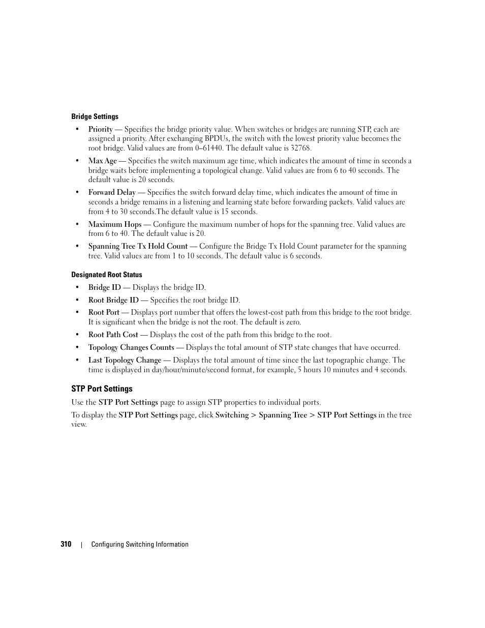 Stp port settings | Dell POWEREDGE M1000E User Manual | Page 312 / 737