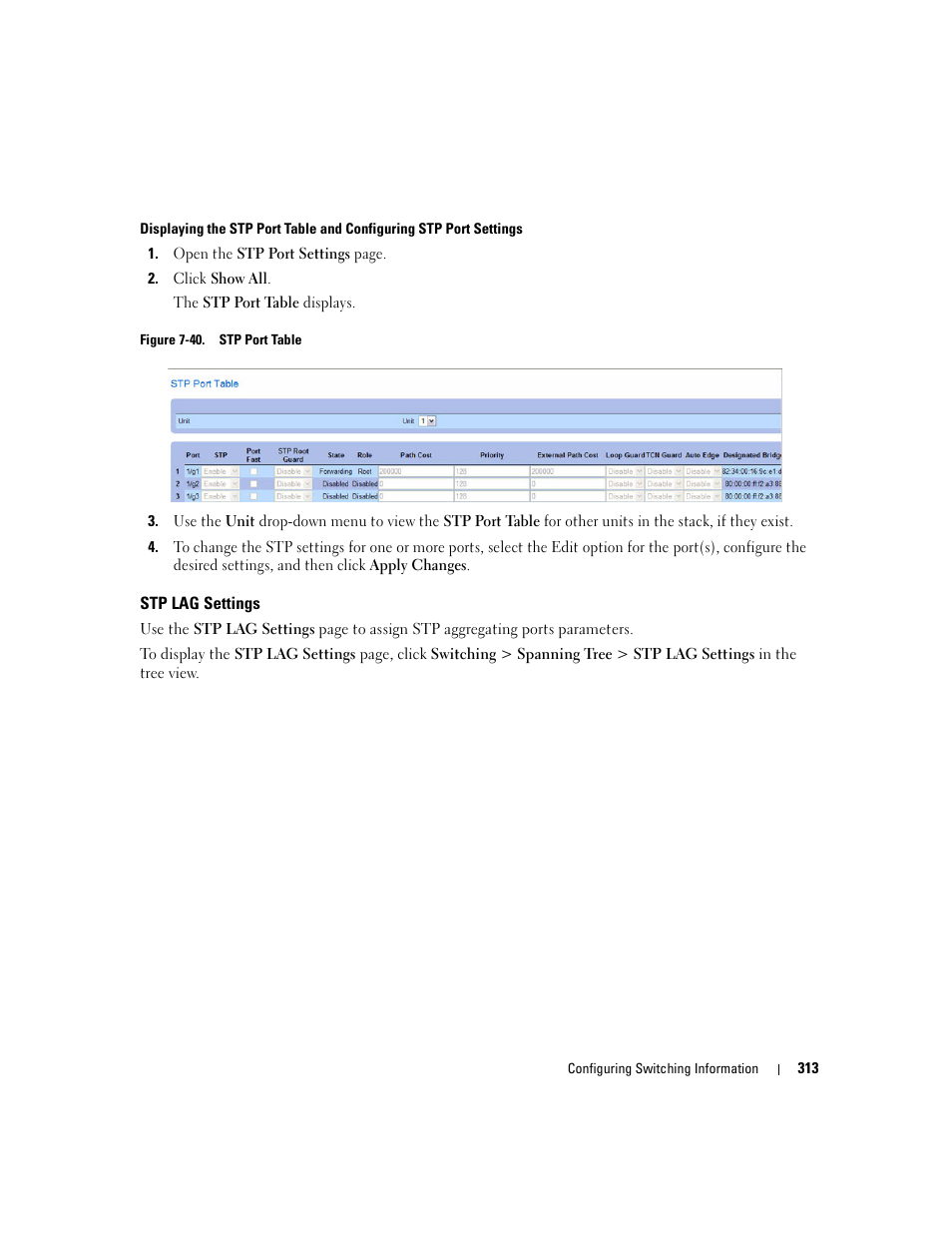 Stp lag settings | Dell POWEREDGE M1000E User Manual | Page 315 / 737