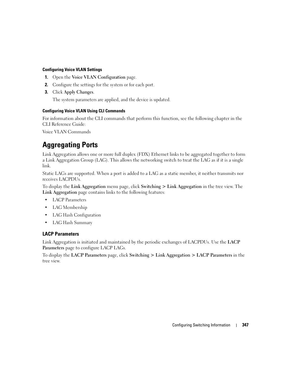 Aggregating ports, Lacp parameters | Dell POWEREDGE M1000E User Manual | Page 349 / 737