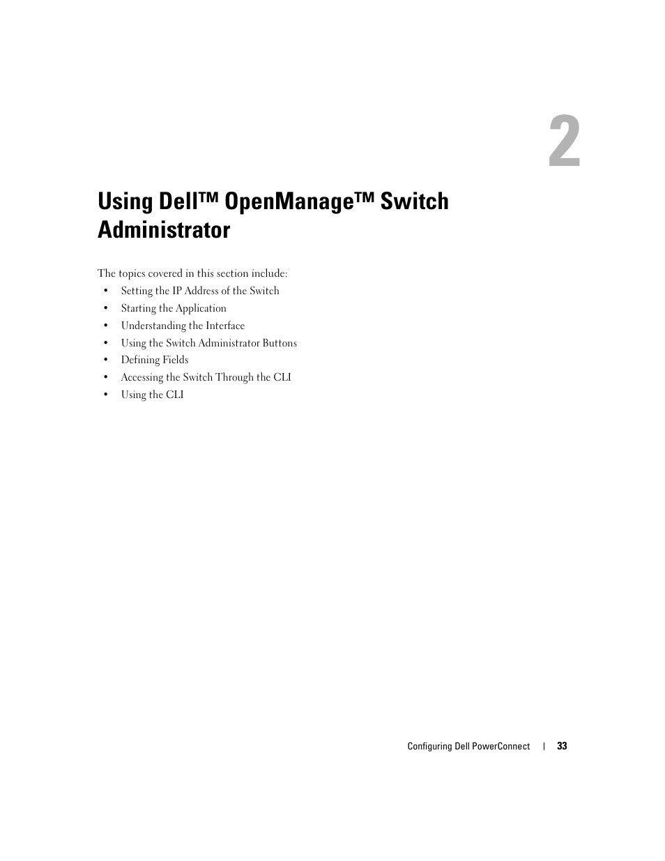 Using dell™ openmanage™ switch administrator, 2 using dell™ openmanage™ switch administrator | Dell POWEREDGE M1000E User Manual | Page 35 / 737