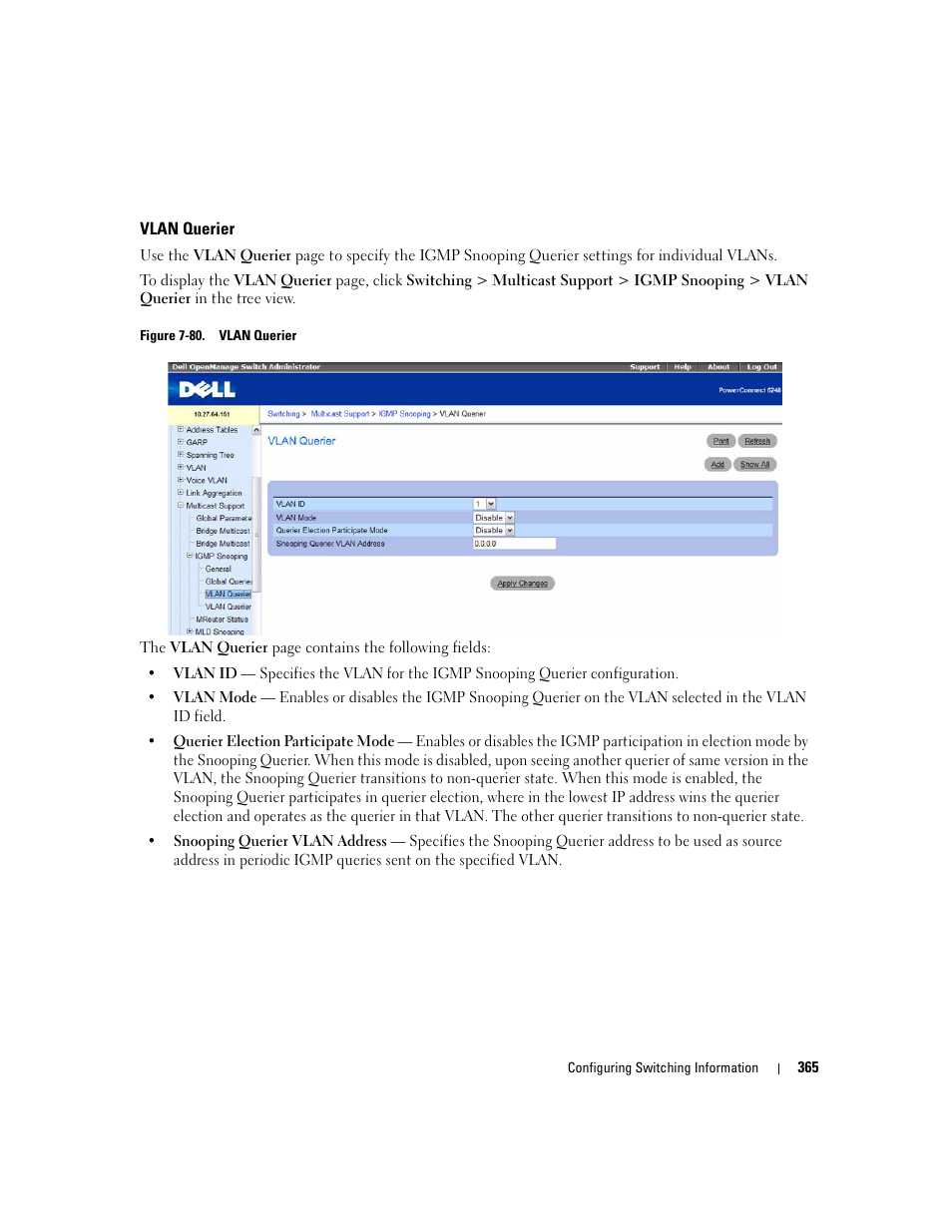 Vlan querier | Dell POWEREDGE M1000E User Manual | Page 367 / 737