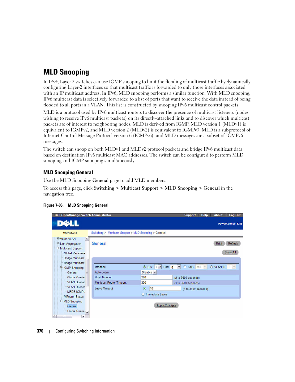 Mld snooping, Mld snooping general | Dell POWEREDGE M1000E User Manual | Page 372 / 737