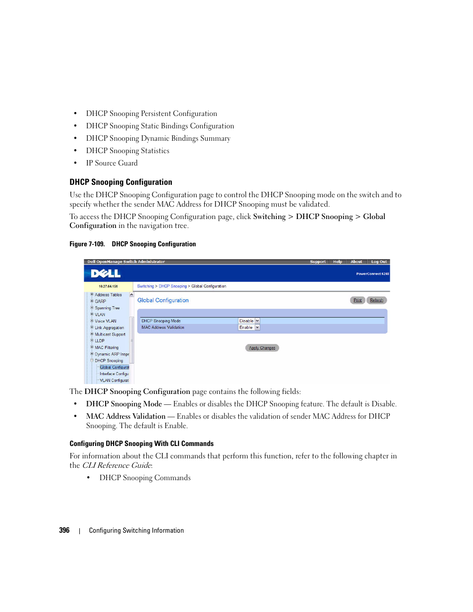 Dhcp snooping configuration | Dell POWEREDGE M1000E User Manual | Page 398 / 737