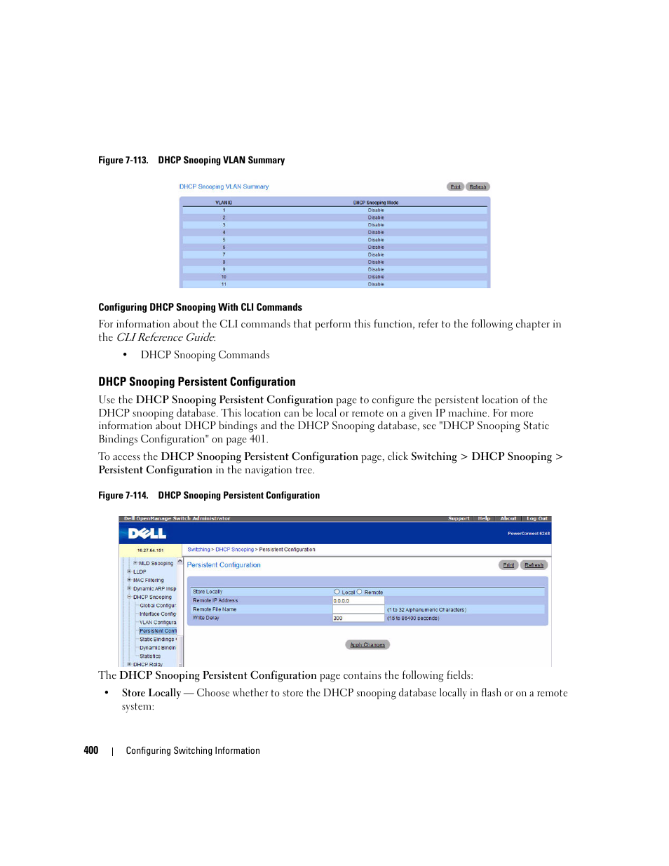 Dhcp snooping persistent configuration | Dell POWEREDGE M1000E User Manual | Page 402 / 737