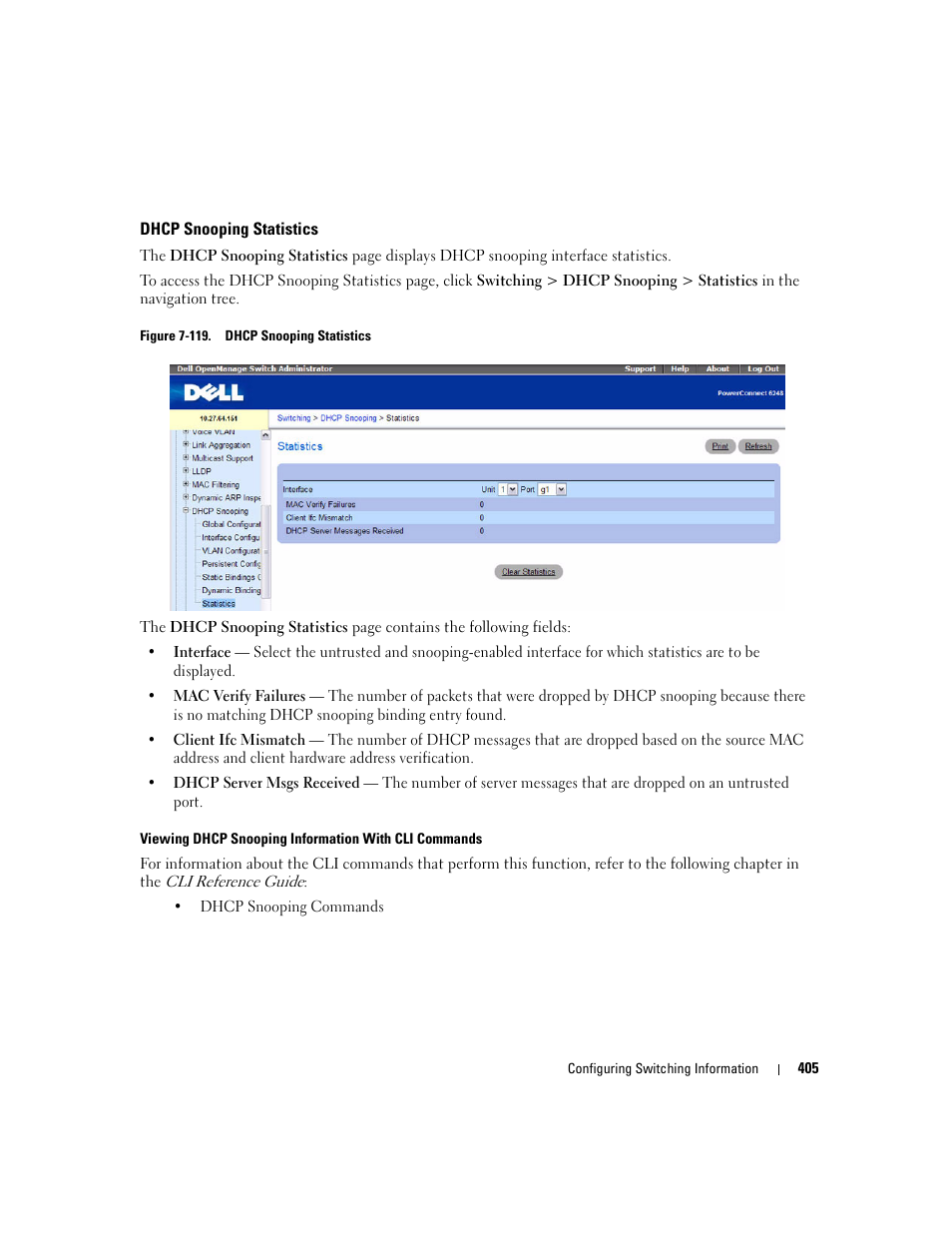 Dhcp snooping statistics | Dell POWEREDGE M1000E User Manual | Page 407 / 737