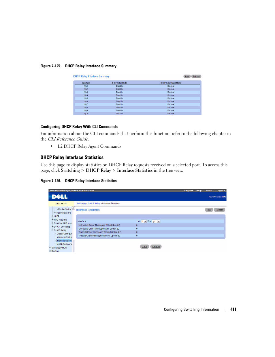 Dhcp relay interface statistics | Dell POWEREDGE M1000E User Manual | Page 413 / 737