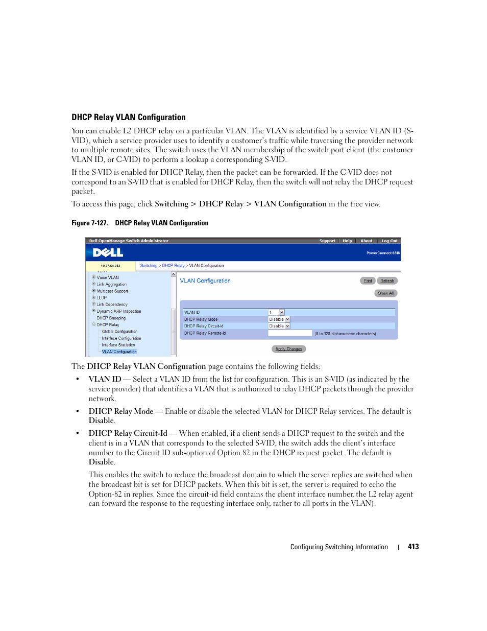 Dhcp relay vlan configuration, See dhcp relay vlan configuration) | Dell POWEREDGE M1000E User Manual | Page 415 / 737