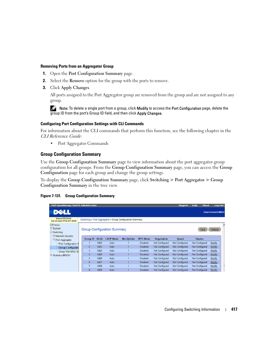 Group configuration summary | Dell POWEREDGE M1000E User Manual | Page 419 / 737