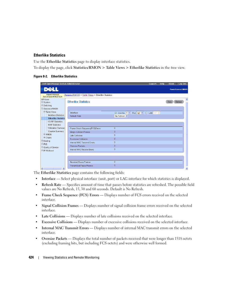 Etherlike statistics | Dell POWEREDGE M1000E User Manual | Page 426 / 737