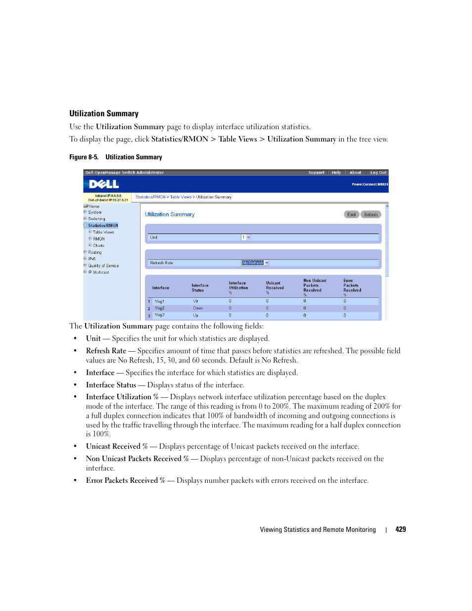 Utilization summary | Dell POWEREDGE M1000E User Manual | Page 431 / 737