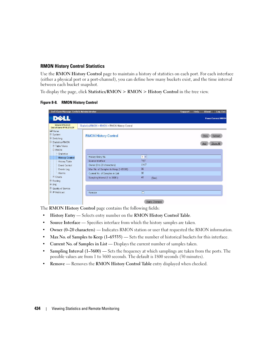 Rmon history control statistics | Dell POWEREDGE M1000E User Manual | Page 436 / 737