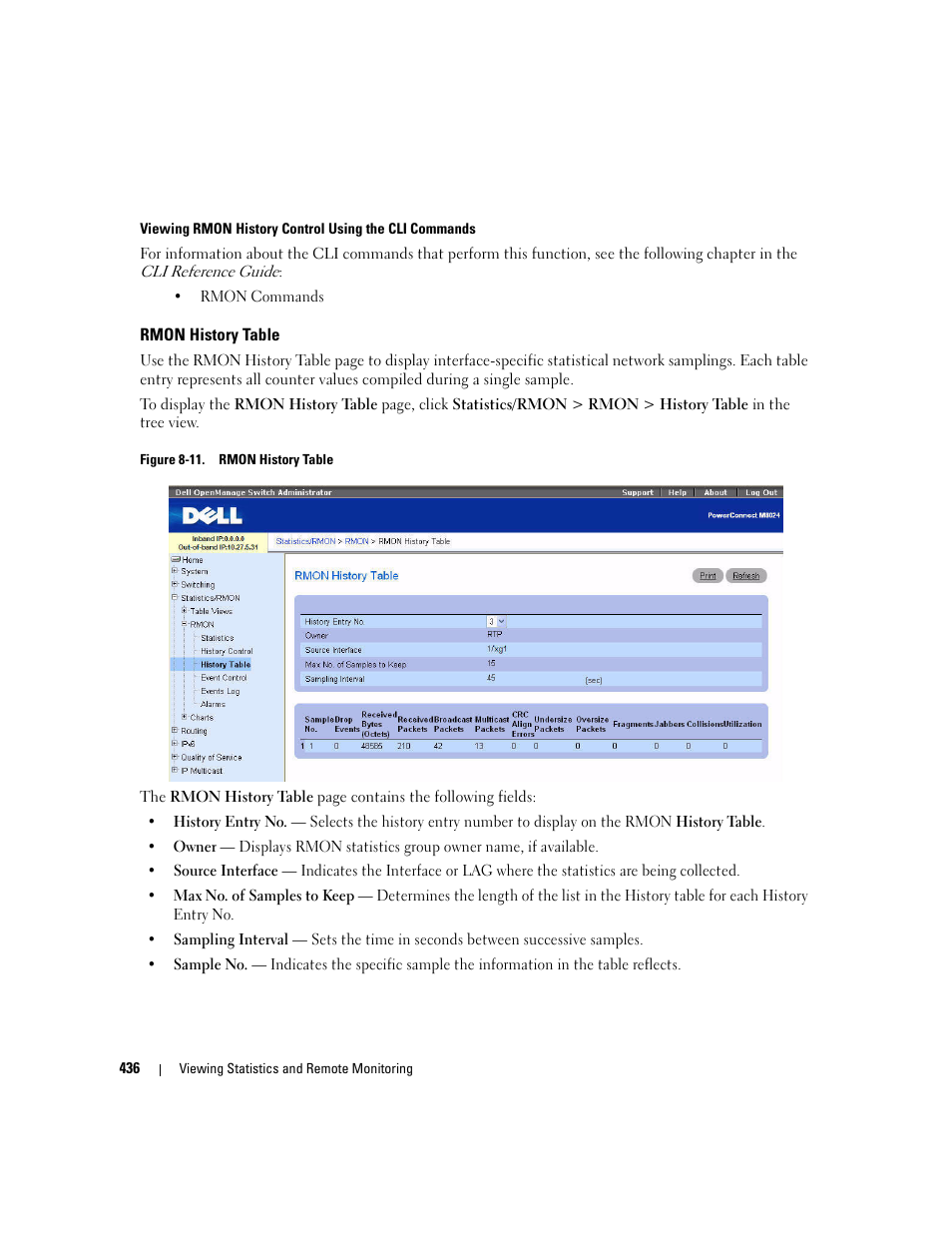 Rmon history table | Dell POWEREDGE M1000E User Manual | Page 438 / 737