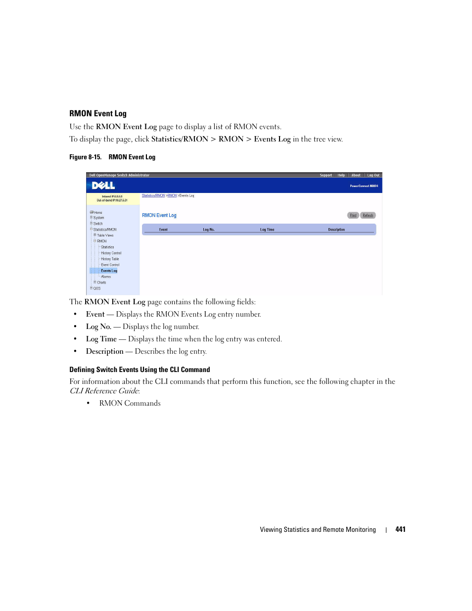 Rmon event log | Dell POWEREDGE M1000E User Manual | Page 443 / 737