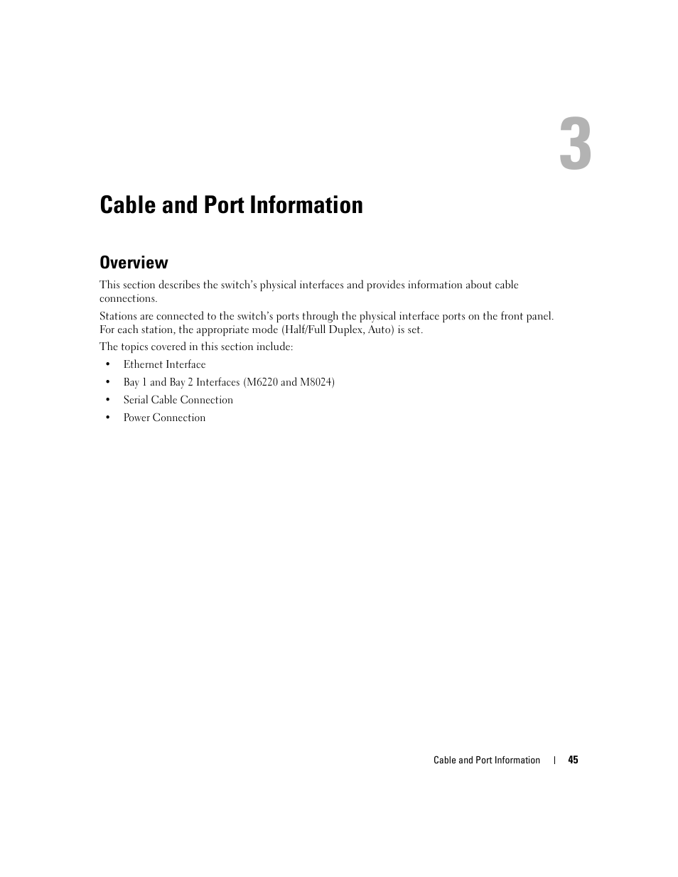 Cable and port information, Overview, 3 cable and port information | Dell POWEREDGE M1000E User Manual | Page 47 / 737