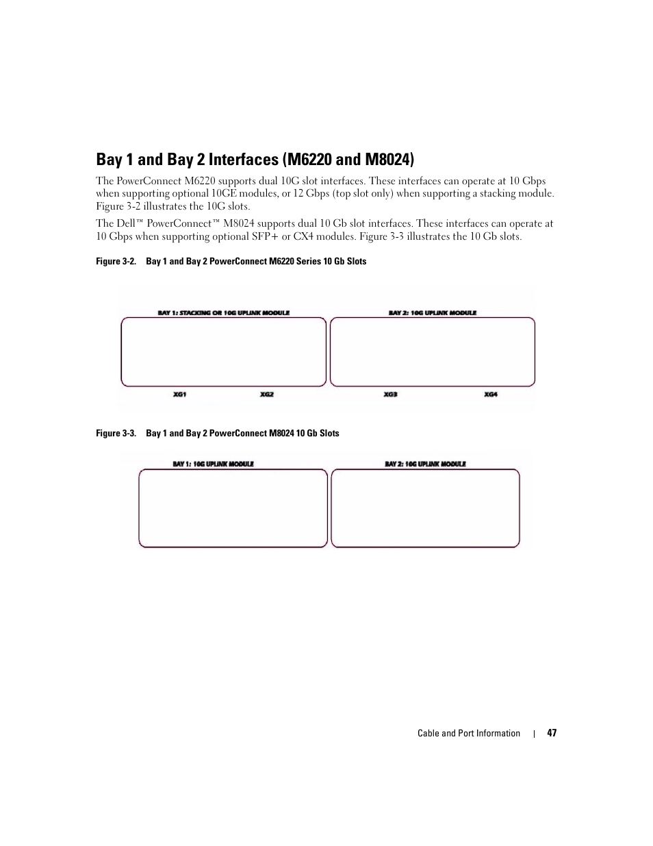 Bay 1 and bay 2 interfaces (m6220 and m8024) | Dell POWEREDGE M1000E User Manual | Page 49 / 737