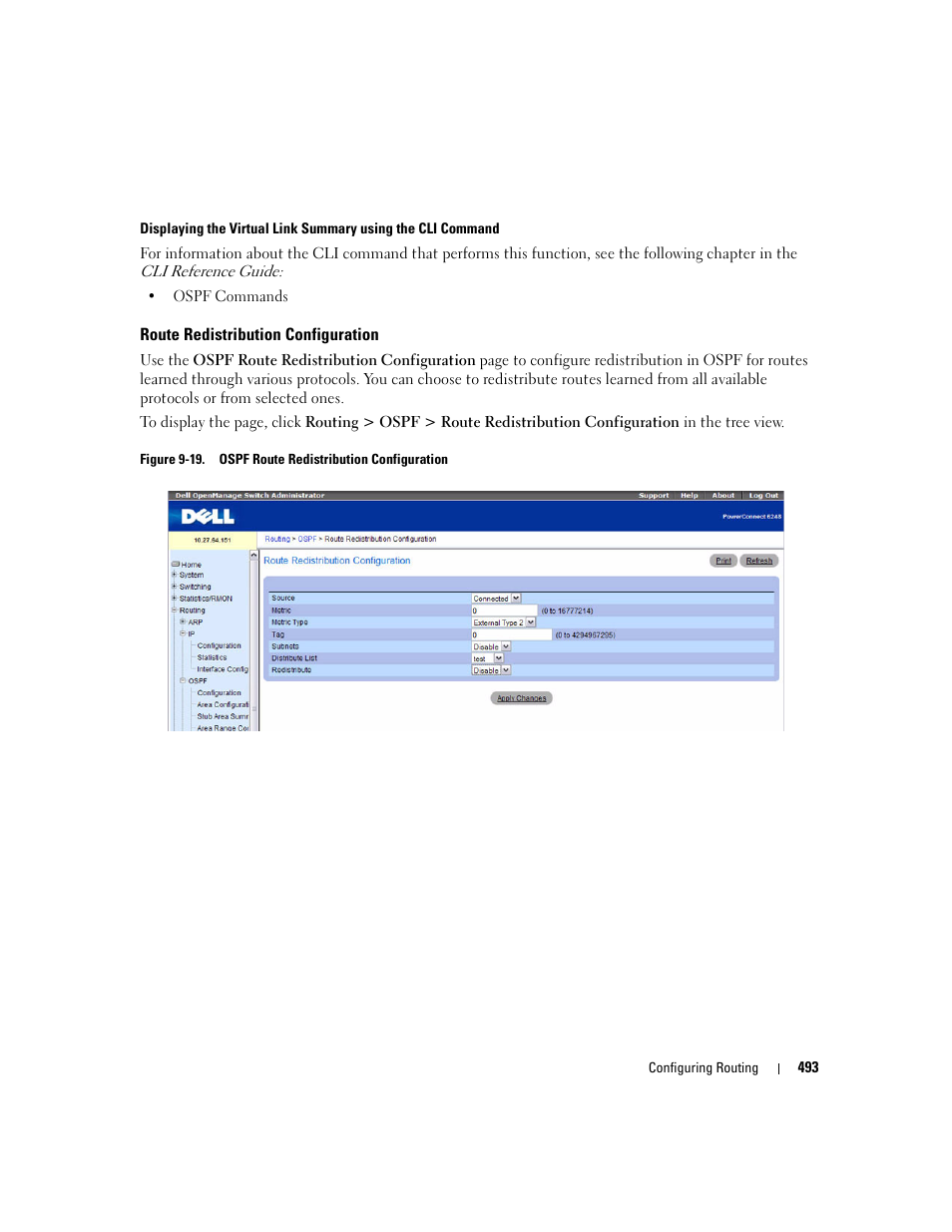 Route redistribution configuration | Dell POWEREDGE M1000E User Manual | Page 495 / 737