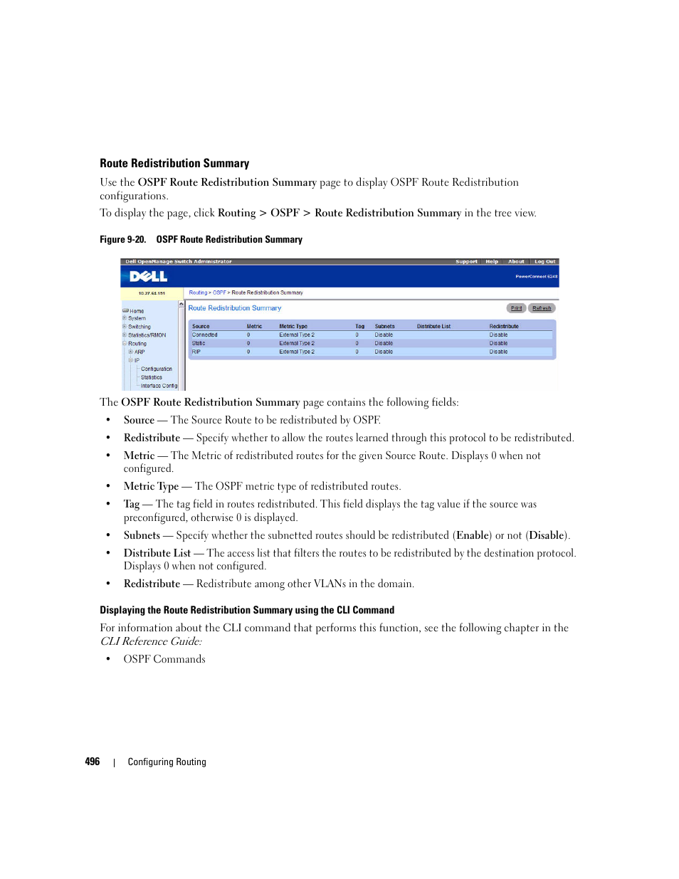 Route redistribution summary | Dell POWEREDGE M1000E User Manual | Page 498 / 737