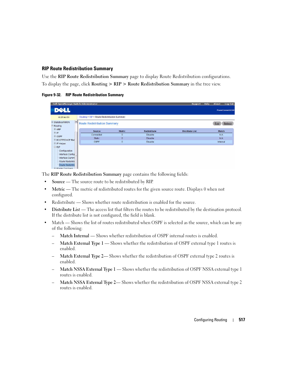 Rip route redistribution summary | Dell POWEREDGE M1000E User Manual | Page 519 / 737