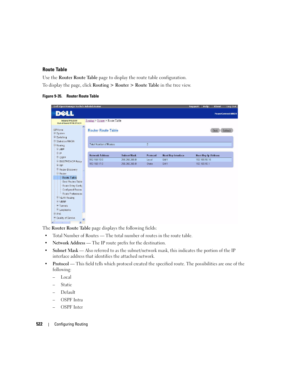 Route table | Dell POWEREDGE M1000E User Manual | Page 524 / 737