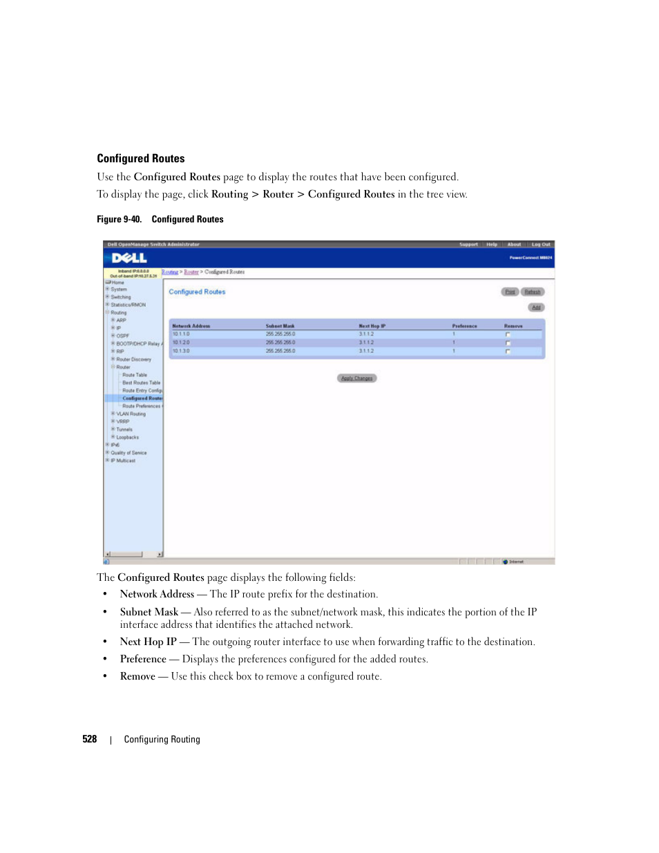 Configured routes | Dell POWEREDGE M1000E User Manual | Page 530 / 737