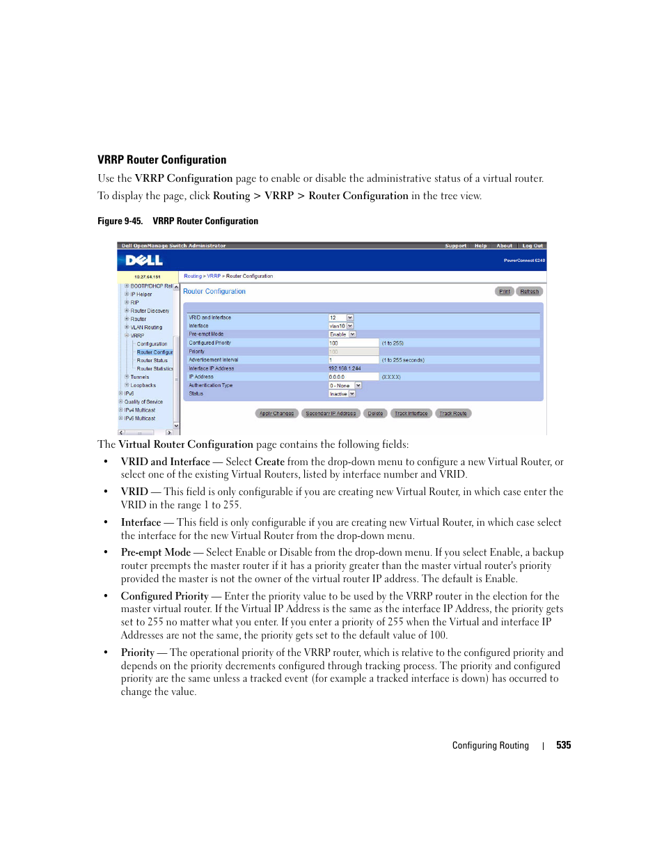 Vrrp router configuration | Dell POWEREDGE M1000E User Manual | Page 537 / 737