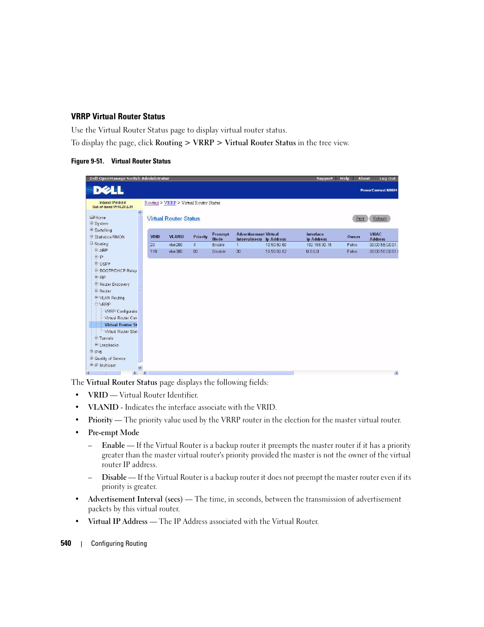 Vrrp virtual router status | Dell POWEREDGE M1000E User Manual | Page 542 / 737