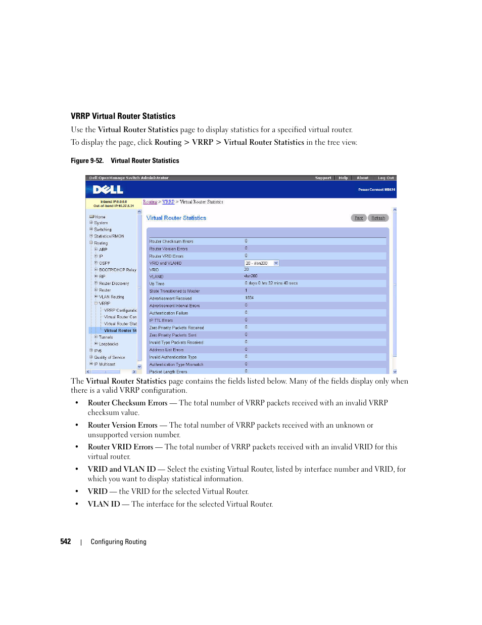 Vrrp virtual router statistics | Dell POWEREDGE M1000E User Manual | Page 544 / 737