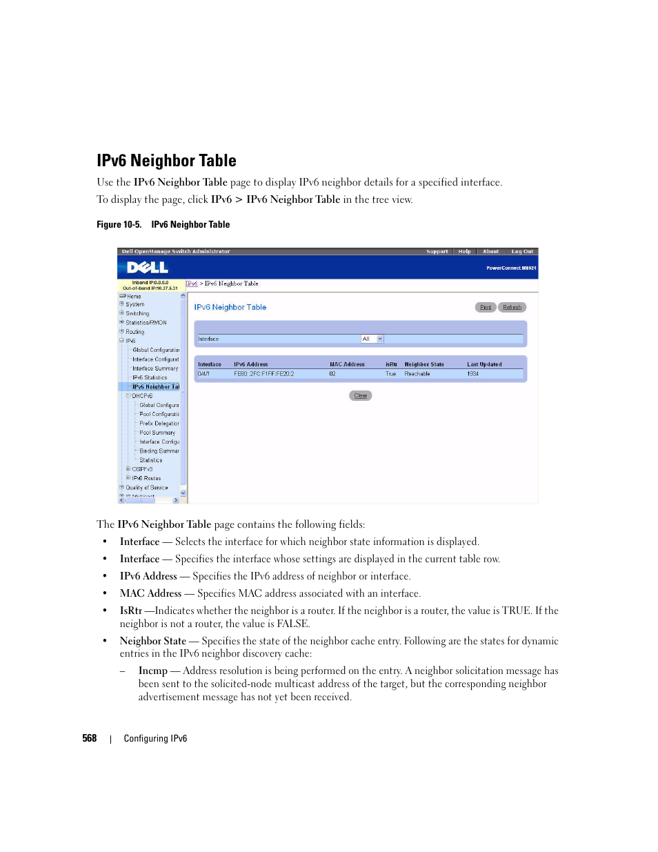 Ipv6 neighbor table | Dell POWEREDGE M1000E User Manual | Page 570 / 737