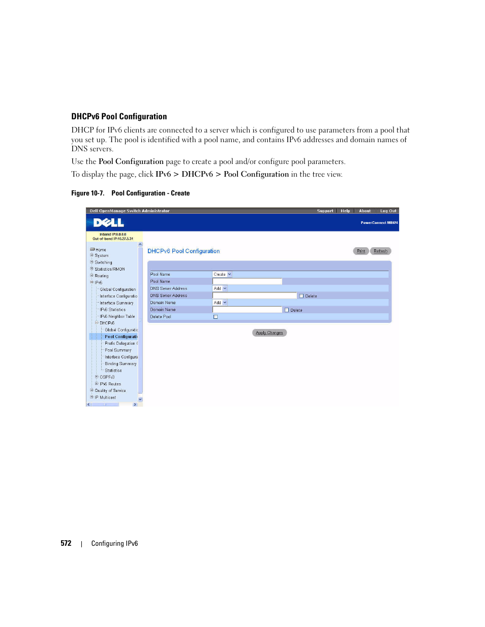 Dhcpv6 pool configuration | Dell POWEREDGE M1000E User Manual | Page 574 / 737