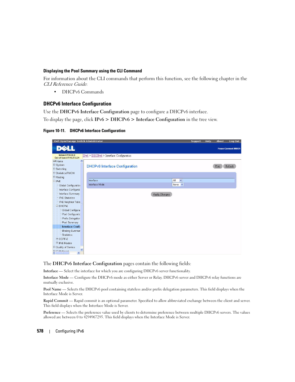 Dhcpv6 interface configuration | Dell POWEREDGE M1000E User Manual | Page 580 / 737