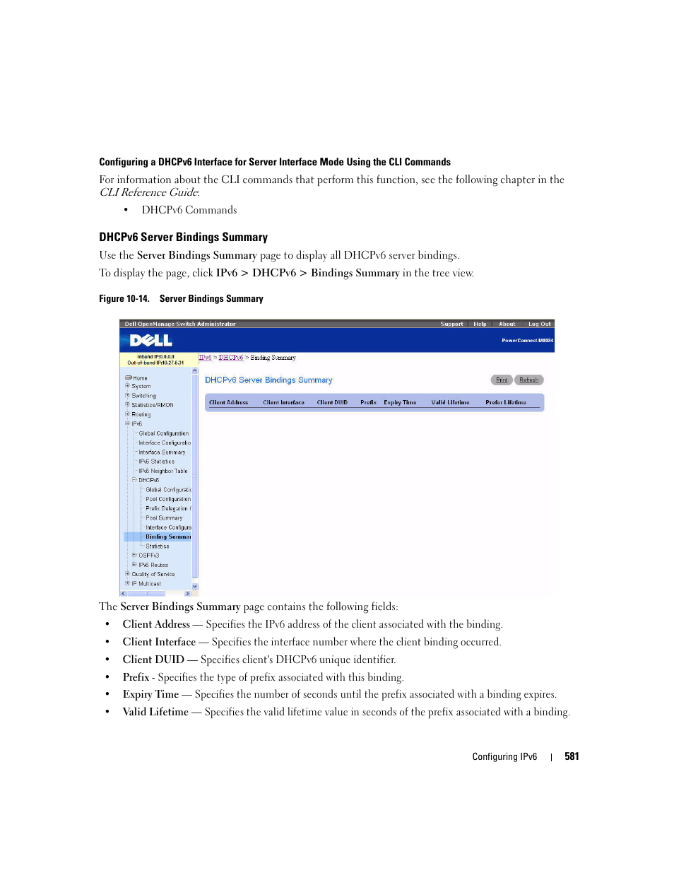 Dhcpv6 server bindings summary | Dell POWEREDGE M1000E User Manual | Page 583 / 737