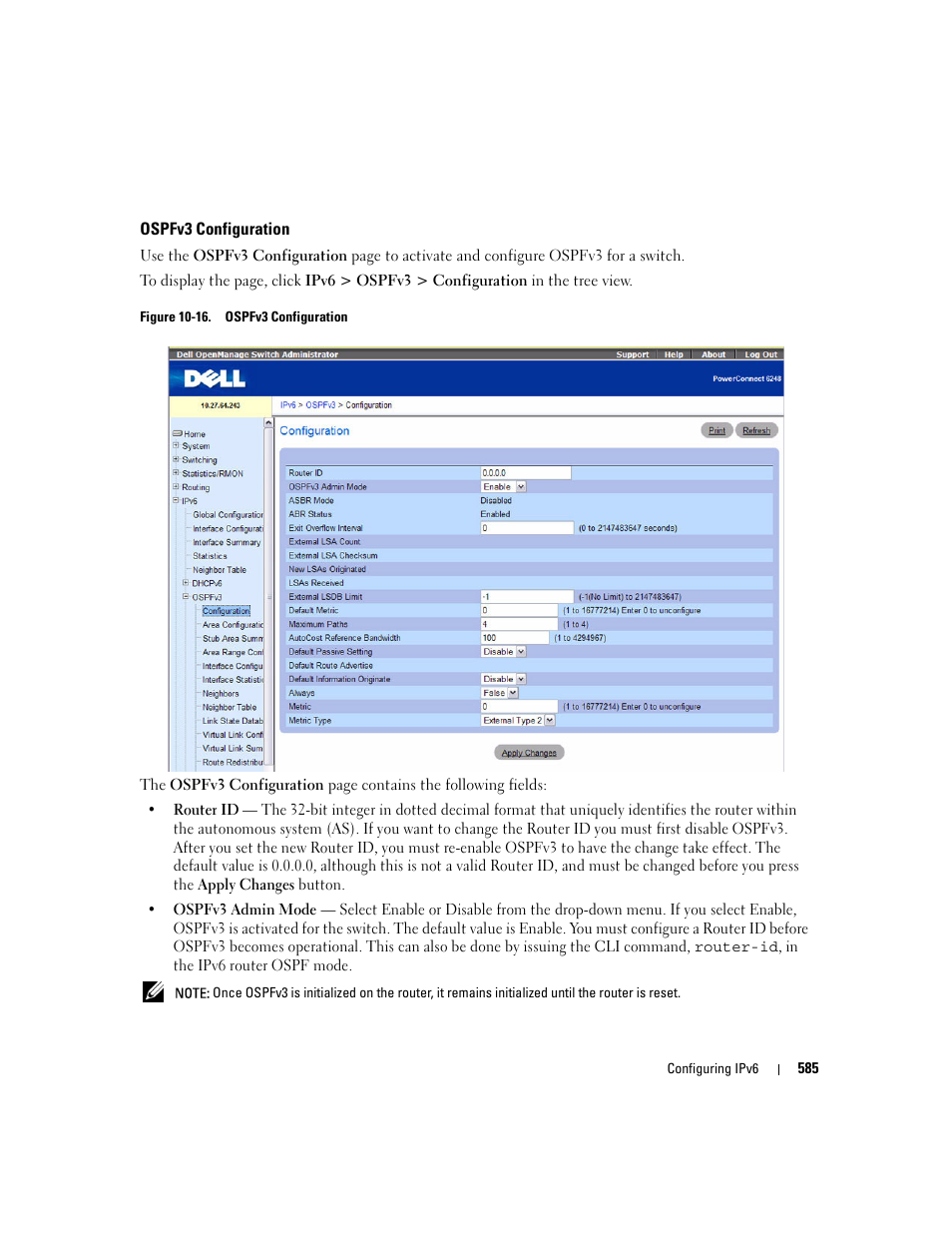 Ospfv3 configuration | Dell POWEREDGE M1000E User Manual | Page 587 / 737