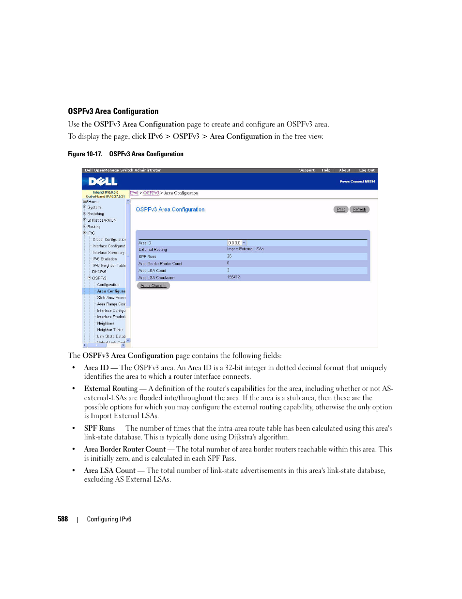 Ospfv3 area configuration | Dell POWEREDGE M1000E User Manual | Page 590 / 737