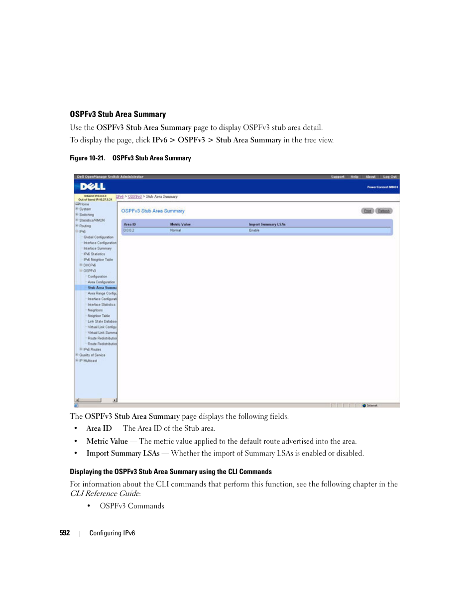 Ospfv3 stub area summary | Dell POWEREDGE M1000E User Manual | Page 594 / 737