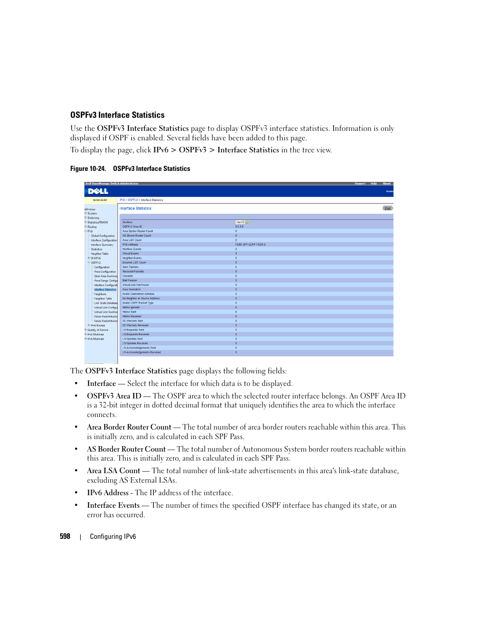 Ospfv3 interface statistics | Dell POWEREDGE M1000E User Manual | Page 600 / 737