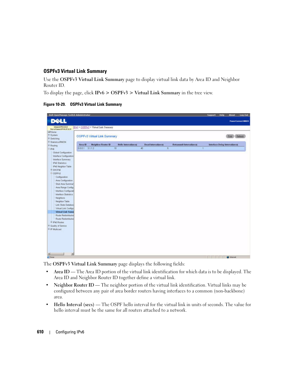 Ospfv3 virtual link summary | Dell POWEREDGE M1000E User Manual | Page 612 / 737