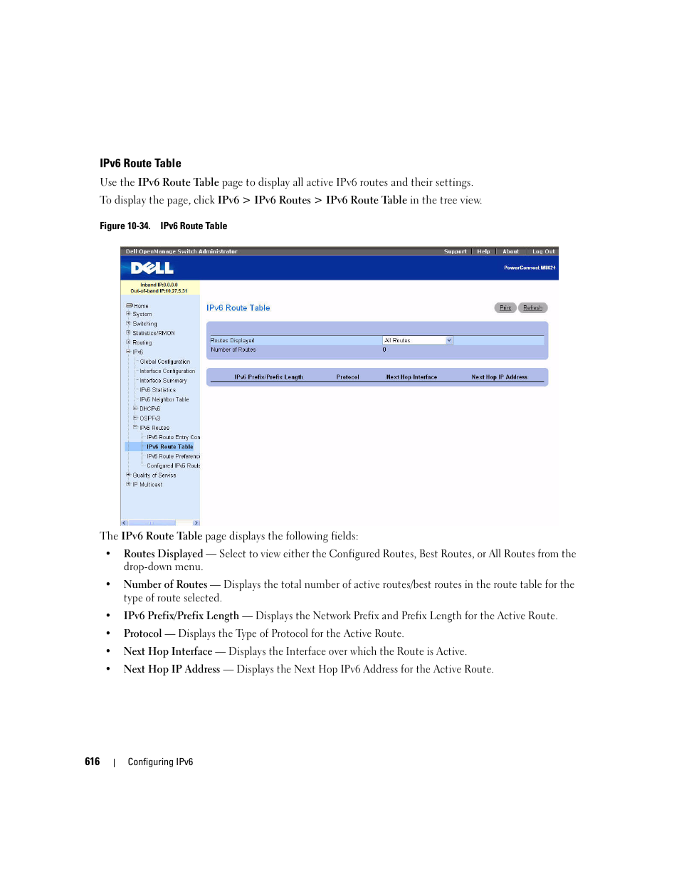 Ipv6 route table | Dell POWEREDGE M1000E User Manual | Page 618 / 737