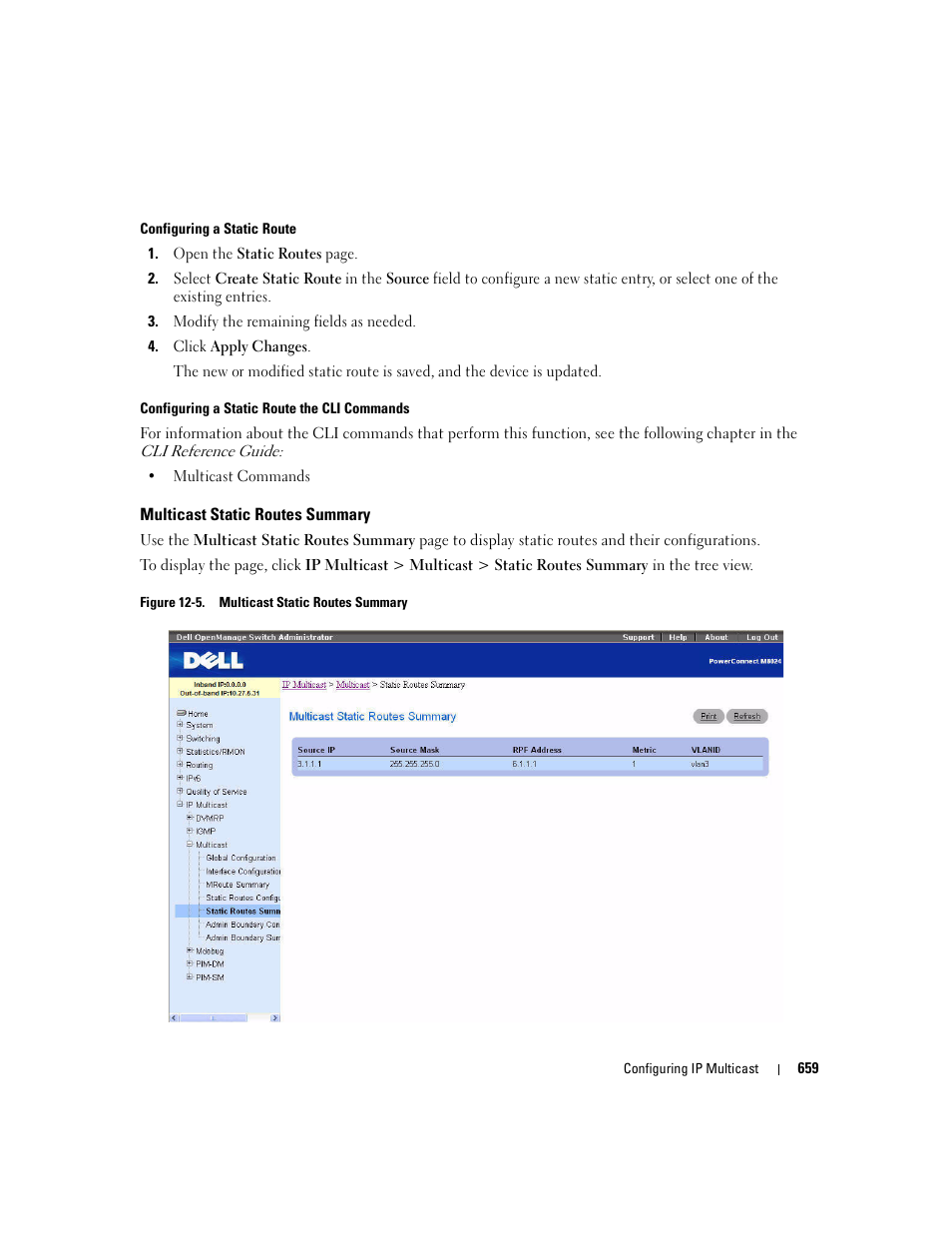 Multicast static routes summary | Dell POWEREDGE M1000E User Manual | Page 661 / 737