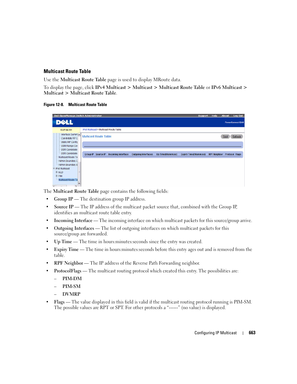 Multicast route table | Dell POWEREDGE M1000E User Manual | Page 665 / 737